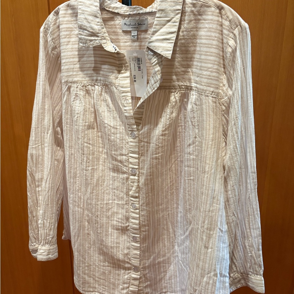 Michael Stars Cream Striped Button Down Shirt